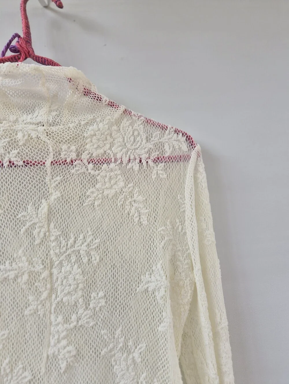 Free People Lady Lux Cream Sheer Lace Top S Coquette Fairycore Mesh Layering